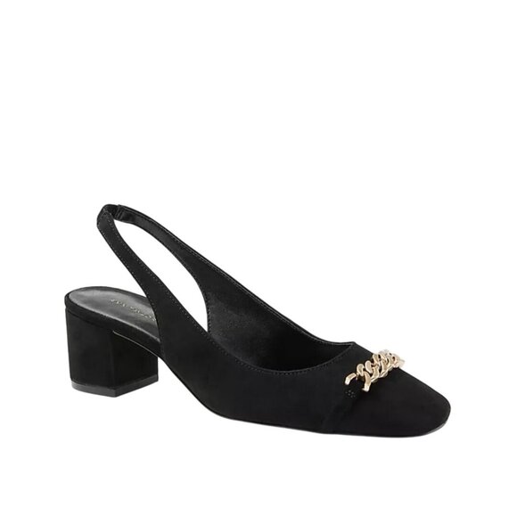 Ann Taylor Black Suede Gold Chain Square Toe Sling Back Shoes Size 9M - Picture 1 of 9